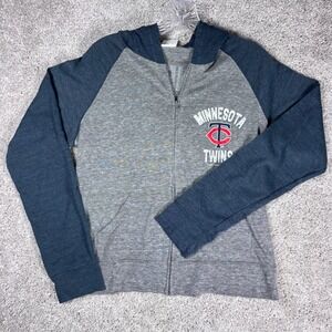 Minnesota Twins Womens Large Gray Navy Full Zip Hoodie Genuine Merchandise